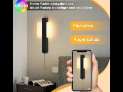 Aplique LED de pared para interiores Nettlife con interruptor - Lámpara de pasillo de diseño moderno, color negro, 3000 K, blanco cálido, 6 W