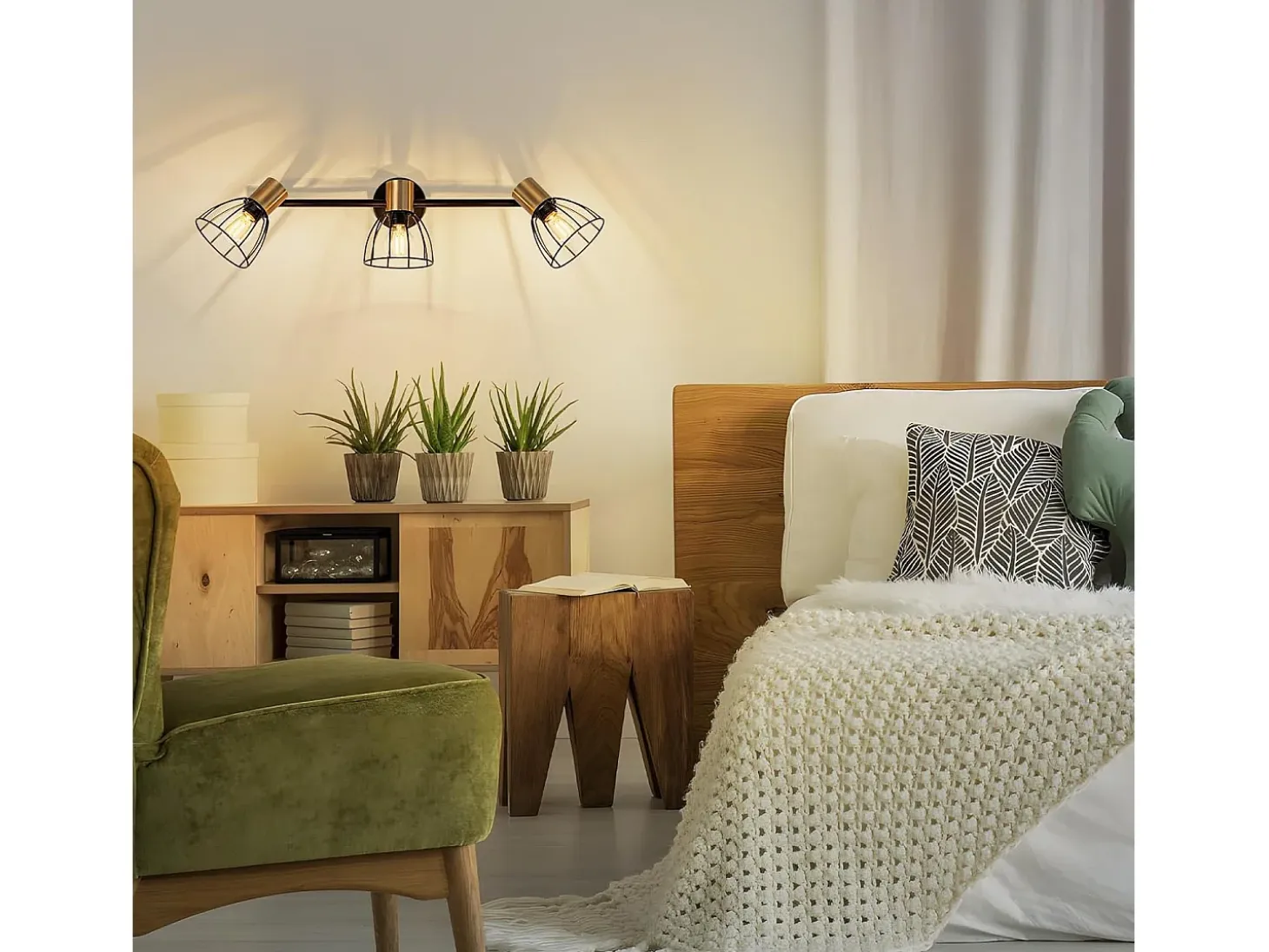 Aplique vintage NETTLIFE de metal negro, 3 focos E14, orientables 350°, estilo retro, para salón, pasillo, dormitorio (bombillas no incluidas)