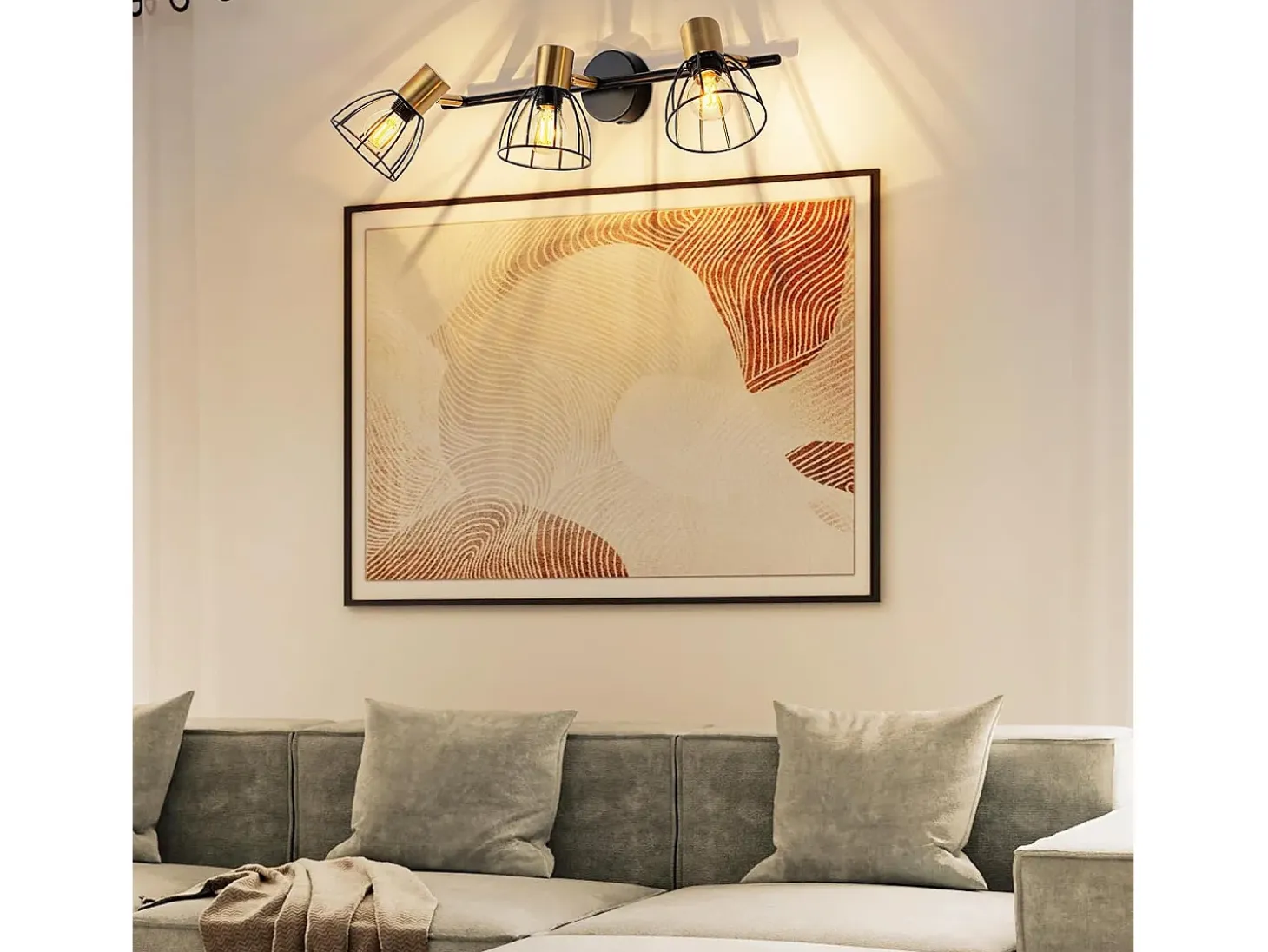 Aplique vintage NETTLIFE de metal negro, 3 focos E14, orientables 350°, estilo retro, para salón, pasillo, dormitorio (bombillas no incluidas)
