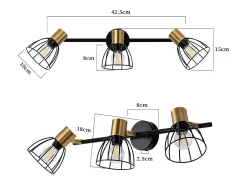 Aplique vintage NETTLIFE de metal negro, 3 focos E14, orientables 350°, estilo retro, para salón, pasillo, dormitorio (bombillas no incluidas)