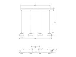 Arabella - Lámpara colgante Fabas Luce de 4 luces - LED de 32 W - Diseño moderno en color ámbar