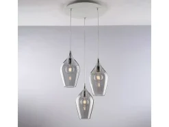 Ares Lámpara colgante de hierro con cristal pyrex gris 3 luces 141 Ø50 BL273-S3-GR