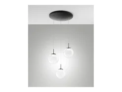 Ariel - Lámpara colgante circular Fabas Luce de 3 luces - LED regulable de 21 W - Florón redondo transparente de 35 cm de diámetro.