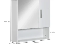 Armario con espejo blanco 54x15.2x55.3 cm kleankin