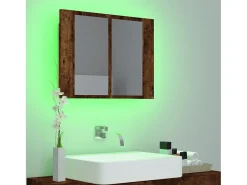 Armario con espejo LED madera roble ahumado 60x12x45 cm ES433600
