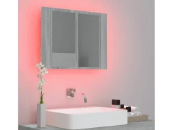 Armario con espejo y LED madera contrachapada gris 60x12x45 cm ES802267