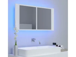 Armario espejo de baño con luz LED acrílico blanco 90x12x45 cm ES631059