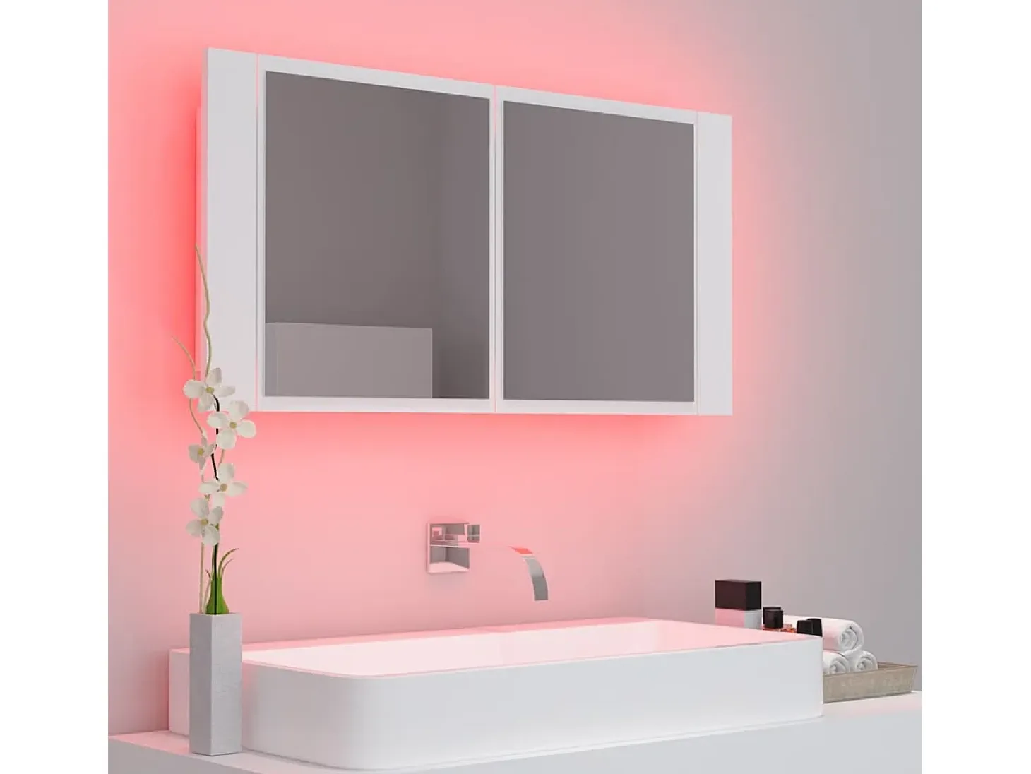 Armario espejo de baño con luz LED acrílico blanco 90x12x45 cm ES631059