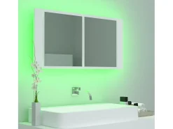 Armario espejo de baño con luz LED acrílico blanco 90x12x45 cm ES631059