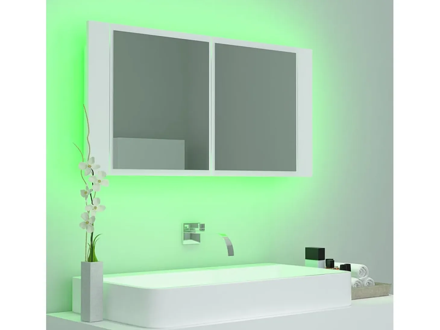 Armario espejo de baño con luz LED acrílico blanco 90x12x45 cm ES631059