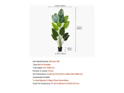 Ave del Paraíso Artificial SucceBuy, 1,8 m, Planta Artificial Tropical en Maceta, Falso Árbol Tropical, Planta Falsa Hojas Polietileno para Salón