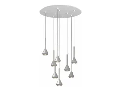Aygo Sospensione 8 Luci Tonda Alluminio Con Cavo Cm.250 E Rosone Bianco