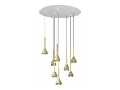 Aygo Sospensione 8 Luci Tonda Ottone Con Cavo Cm.250 E Rosone Bianco