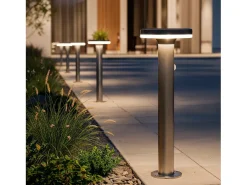 Baliza Solar Exterior LED 6W Superficie Pie 45cm con Detector de Movimiento Helios Inox 3000K Blanco Cálido