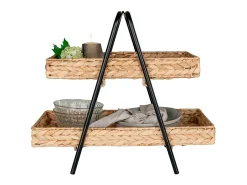 Bandeja de jacinto de agua y metal en negro y madera 42 x 23 x 43.5 cm