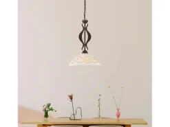 Bilbao - Lámpara de hierro lacado en negro con decoración. Efecto óxido y difusor de cristal d. 30 blanco y ámbar 1 luz 104 - Ø30