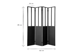 Biombo 4 paneles en metal negro y cristal RACK