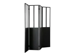 Biombo 4 paneles en metal negro y cristal RACK