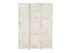 Biombo 3 paneles tallado a mano madera mango blanco 120x165 cm