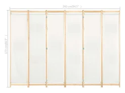 Biombo de 6 paneles Crema 240 x 170 x 4 cm Tela