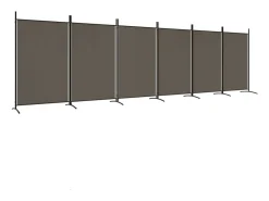 Biombo divisor de 6 paneles de tela gris antracita 520x180 cm ES709743