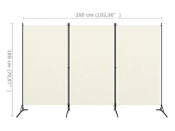 Biombo divisor de 3 paneles tela blanco 260x180 cm ES410188