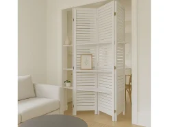 Biombo Separador 3 Paneles y 3 Estantes Librería Moderna Tiam Blanco
