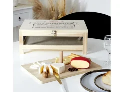 Bodega de quesos con bandeja de madera para servir