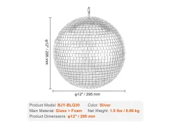Bola de Espejo Disco SucceBuy de 30 cm con Anillo de Suspensión para Fiestas, Decoración Ideal para DJ Club, Bodas, Cumpleaños, Navidad
