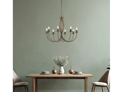 Botte - Lámpara de araña de hierro lacado en marrón con decoración. Oro antiguo 8 luces 120 - Ø74 - BL147-8-BR