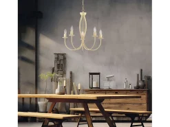 Botte - Lámpara de araña de hierro lacado en marfil con decoración. efecto decapè 5 luces 113 - Ø55 - BL147-5-AV