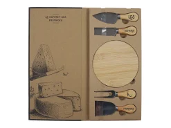 Caja de quesos con tabla de hevea y 4 cuchillos