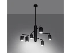Candelabros Lemmi Moderno De Acero - 6 Fuentes Luminosas - L.77 X A.125 Cm - Negro