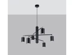 Candelabros Lemmi Moderno De Acero - 6 Fuentes Luminosas - L.77 X A.125 Cm - Negro