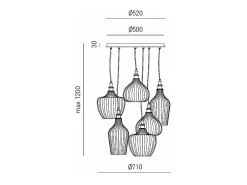 Cleofe - Lámpara colgante de 6 luces con cristal ámbar, ocre y cobalto - 6XE27 max 6X60W, elegante diseño moderno, IP20