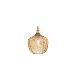 Cleofe - Lámpara colgante de cristal ámbar transparente y latón - Casquillo 1XE27, estilo vintage, IP20, 1XE27 máx 1X60W, d.24cm, bombillas excluidas