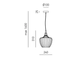 Cleofe - Lámpara colgante de cristal ámbar transparente y latón - Casquillo 1XE27, estilo vintage, IP20, 1XE27 máx 1X60W, d.24cm, bombillas excluidas