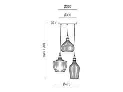 Cleofe - Lámpara colgante de 3 luces en cristal ámbar transparente y latón - 3XE27 max 3X60W, decorativa estilo vintage, IP20