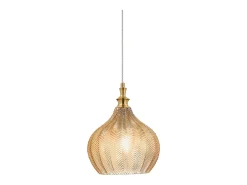 Cleofe - Lámpara colgante de cristal ámbar transparente y latón - Casquillo 1XE27, estilo vintage, IP20, 1XE27 máx 1X60W, d.23cm, bombillas excluidas