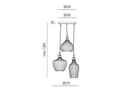Cleofe - Lámpara colgante de 3 luces en cristal blanco transparente y latón - 3XE27 max 3X60W, decorativa estilo vintage, IP20