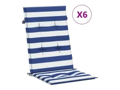 Cojines de silla de respaldo alto 6 unidades tela rayas azul&blanco
