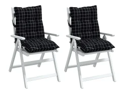 Cojines de silla respaldo bajo 2 unidades tela Oxford cuadros negro