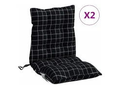 Cojines de silla respaldo bajo 2 unidades tela Oxford cuadros negro