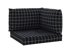 Cojines para palés 3 piezas tela Oxford a cuadros negros ES923432