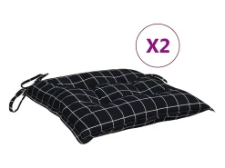 Cojines para silla 2 unidades tela a cuadros negro 40x40x7 cm