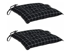 Cojines para silla 2 unidades tela a cuadros negro 40x40x7 cm