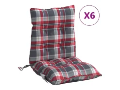 Cojines para silla respaldo bajo 6 unidades tela Oxford cuadros rojo
