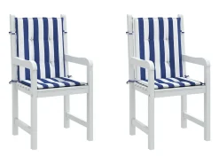 Cojines silla de respaldo bajo 2 unidades tela a rayas azul y blanco