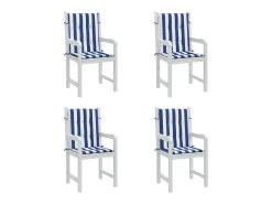 Cojines silla de respaldo bajo 4 unidades tela a rayas azul y blanco