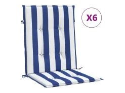Cojines silla de respaldo bajo 6 unidades tela a rayas azul y blanco